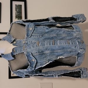 Topshop Moto oversized denim fishnet jacket Size 4